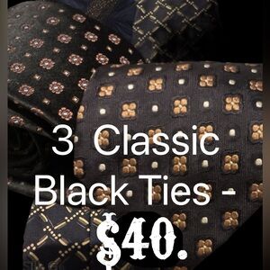 3 Classic Black Patterned Ties for $44